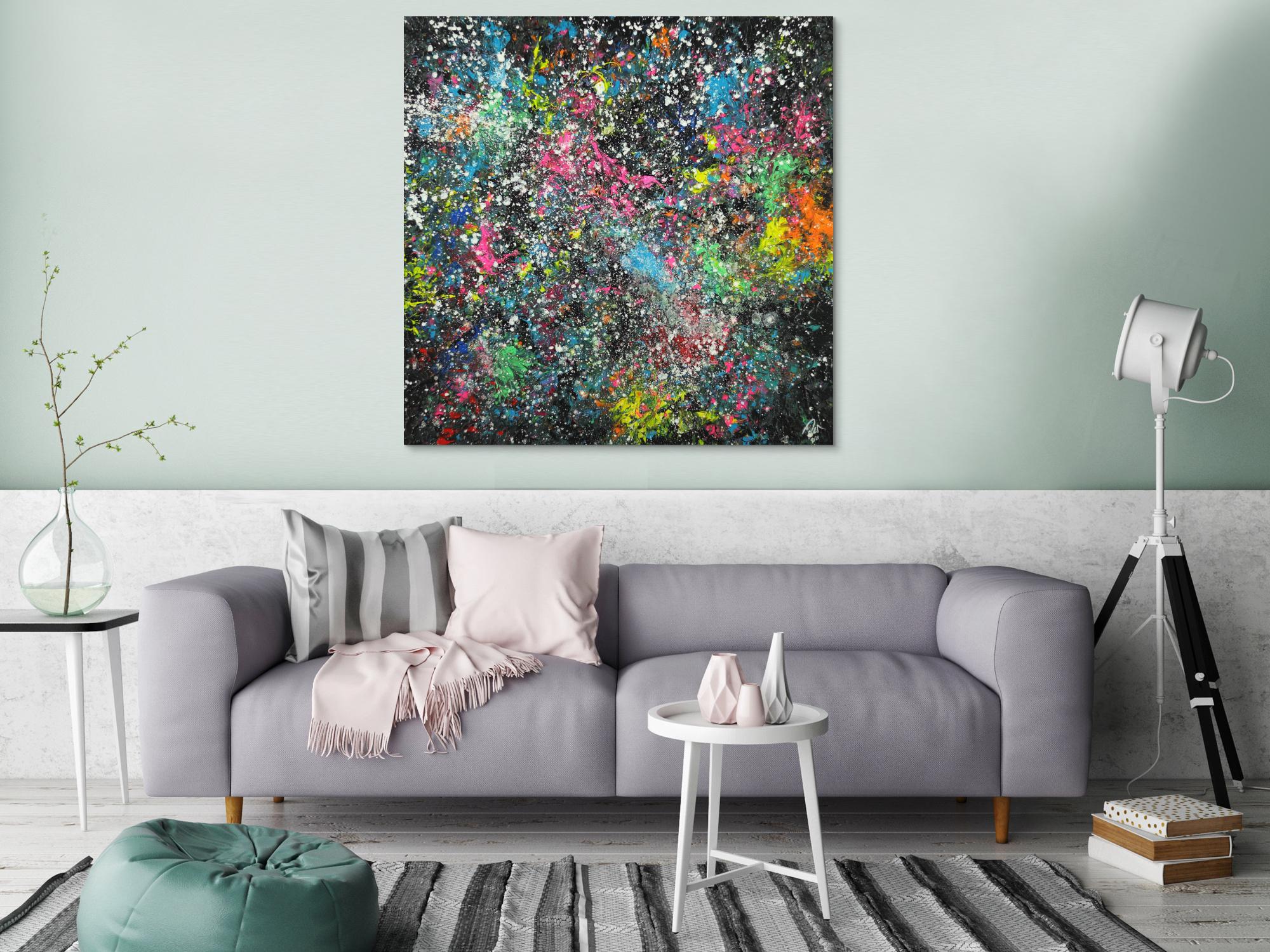 Abstraktes Acrylbild handgemalt sehr bunt Modern Art auf Leinwand