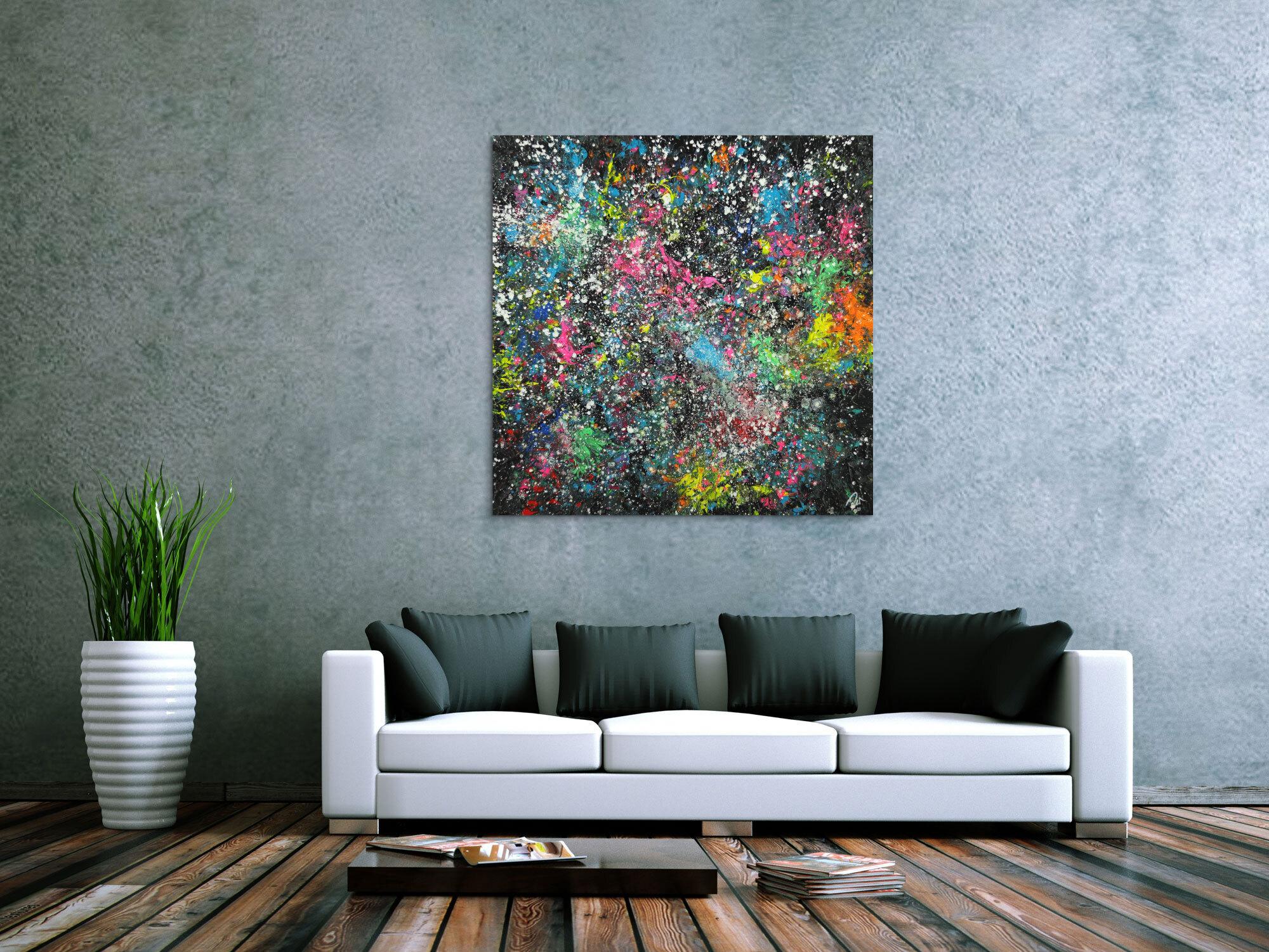 Abstraktes Acrylbild handgemalt sehr bunt Modern Art auf Leinwand