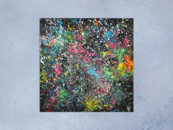 Abstraktes Acrylbild handgemalt sehr bunt Modern Art auf Leinwand