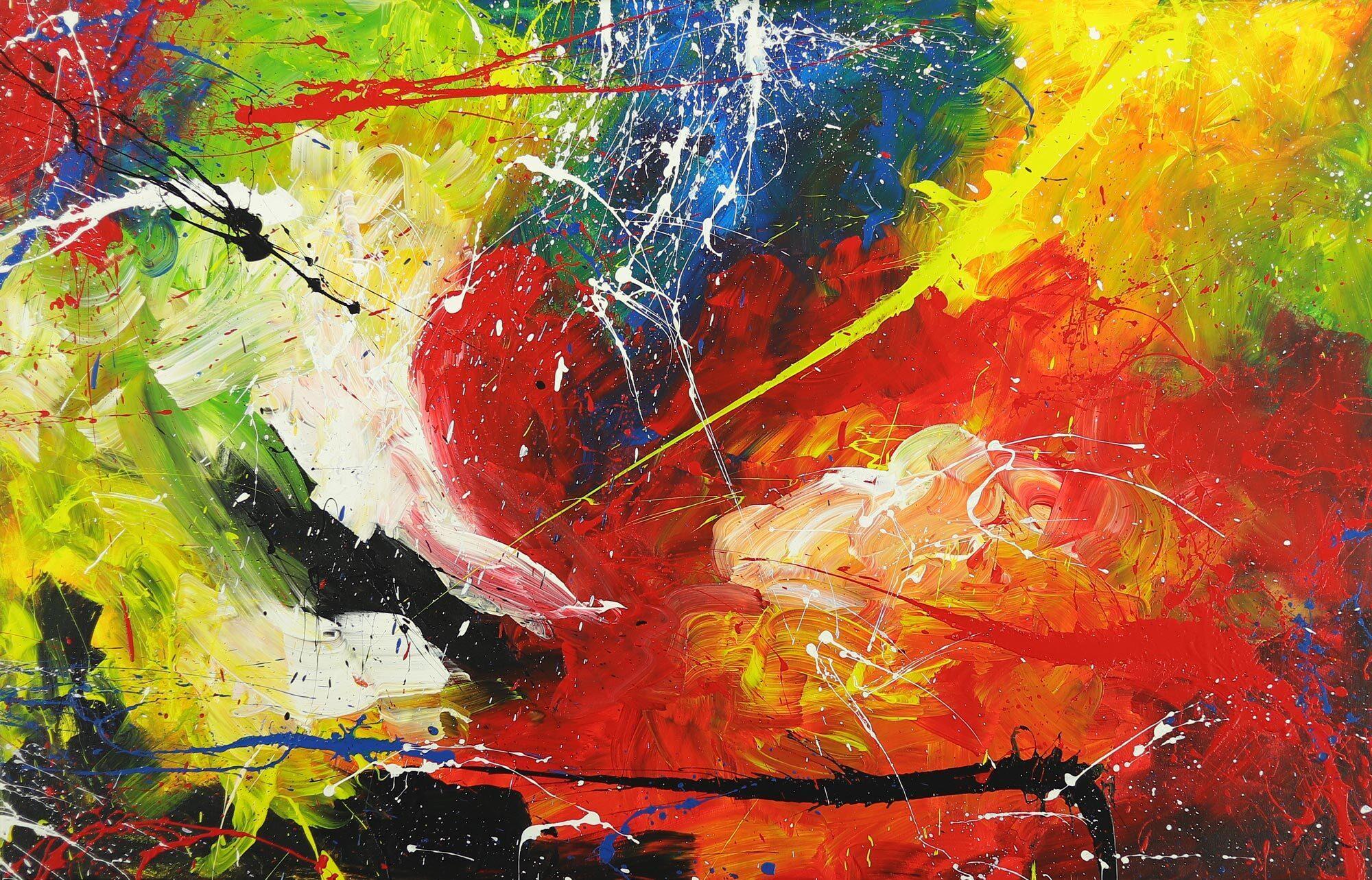 Abstraktes Gemälde Action Painting handgemalt auf Leinwand bunt Modern Art