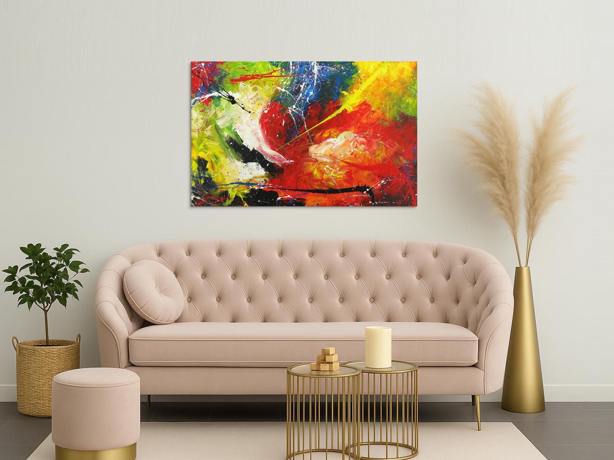 Abstraktes Gemälde Action Painting handgemalt auf Leinwand bunt Modern Art