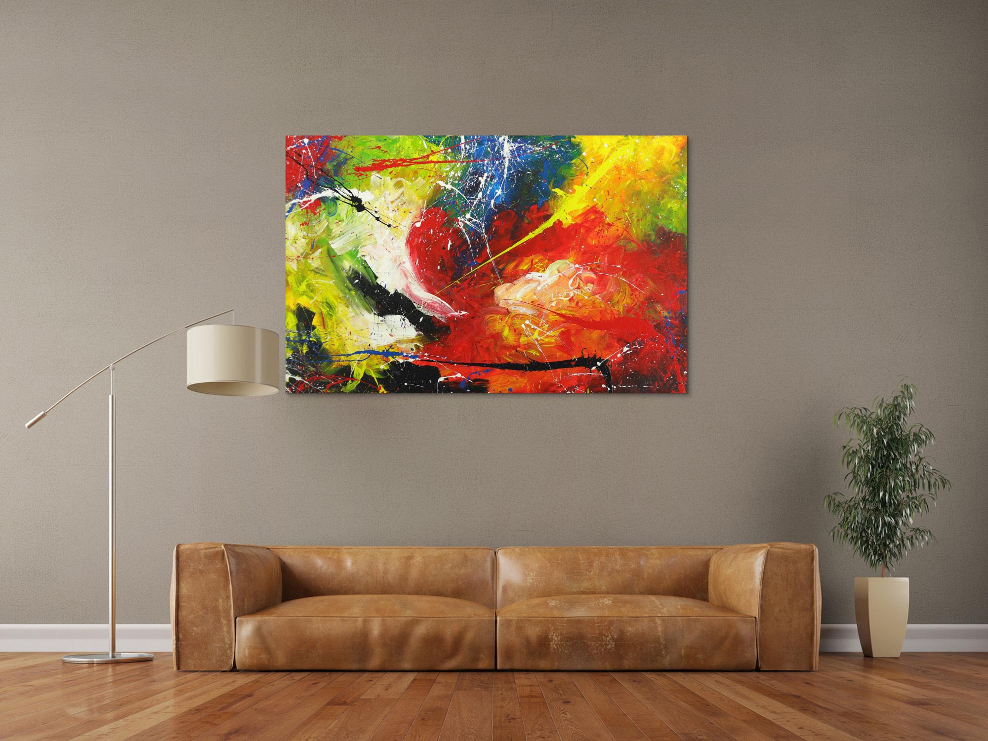 Abstraktes Gemälde Action Painting handgemalt auf Leinwand bunt Modern Art