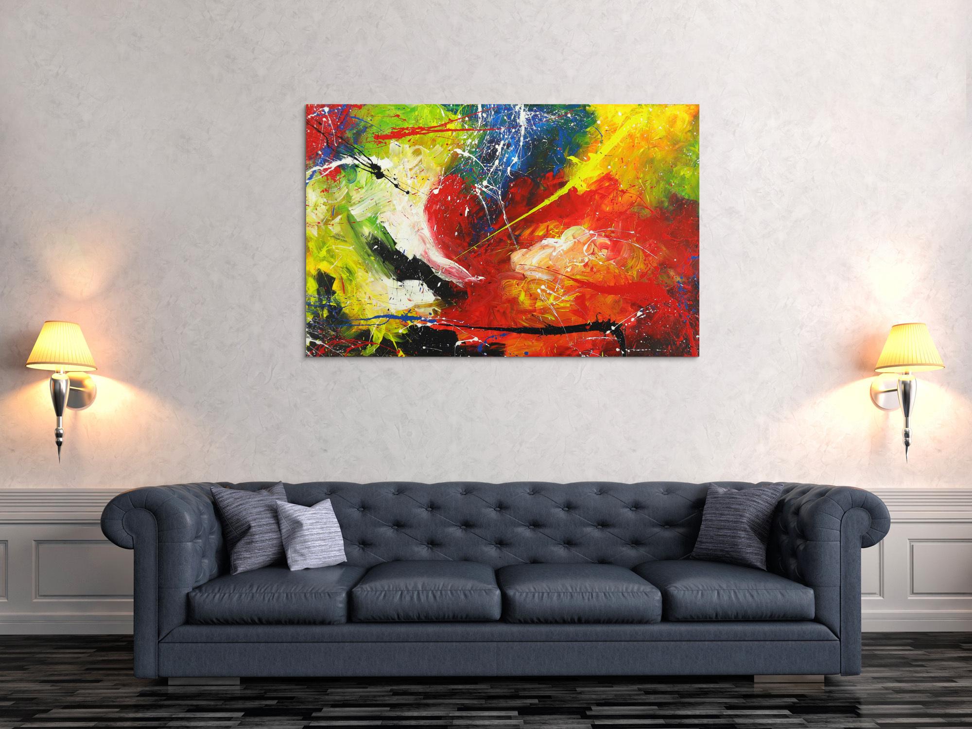 Abstraktes Gemälde Action Painting handgemalt auf Leinwand bunt Modern Art