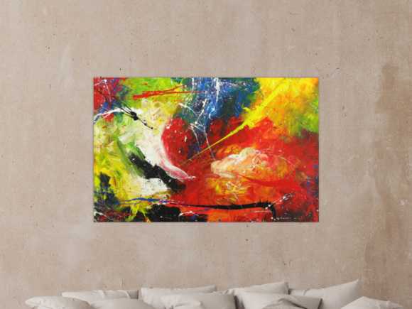 Abstraktes Gemälde Action Painting handgemalt auf Leinwand bunt Modern Art