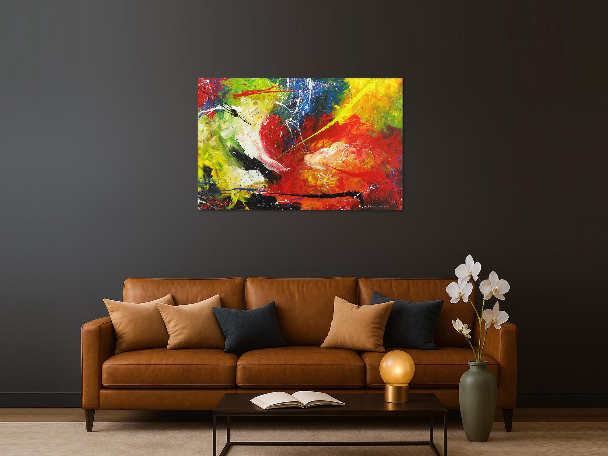 Abstraktes Gemälde Action Painting handgemalt auf Leinwand bunt Modern Art