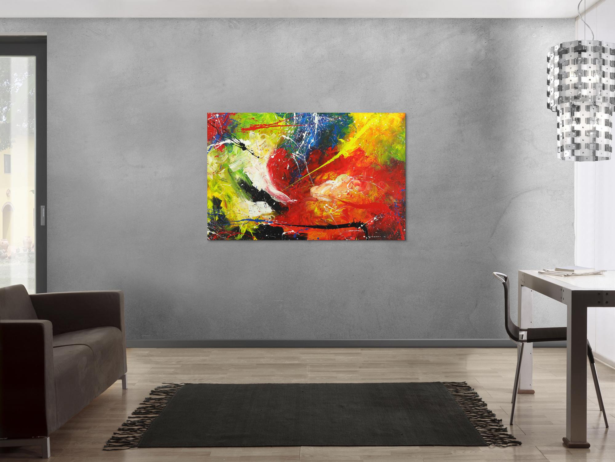 Abstraktes Gemälde Action Painting handgemalt auf Leinwand bunt Modern Art