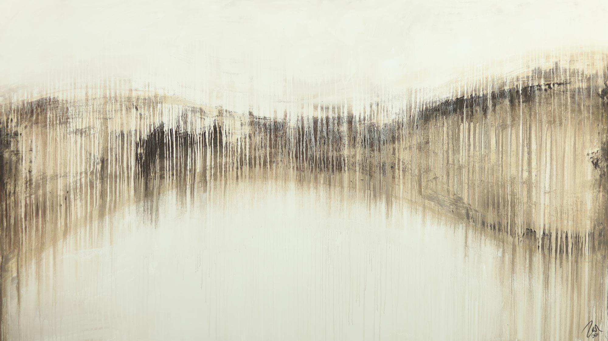 Abstraktes Acrylbild handgemalt auf Leinwand weiß braun beige