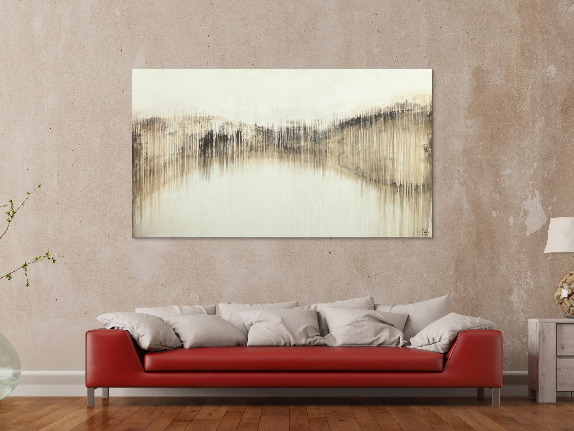 Abstraktes Acrylbild handgemalt auf Leinwand weiß braun beige