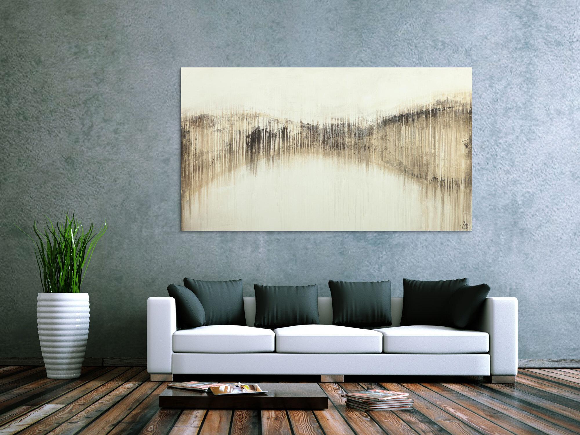 Abstraktes Acrylbild handgemalt auf Leinwand weiß braun beige