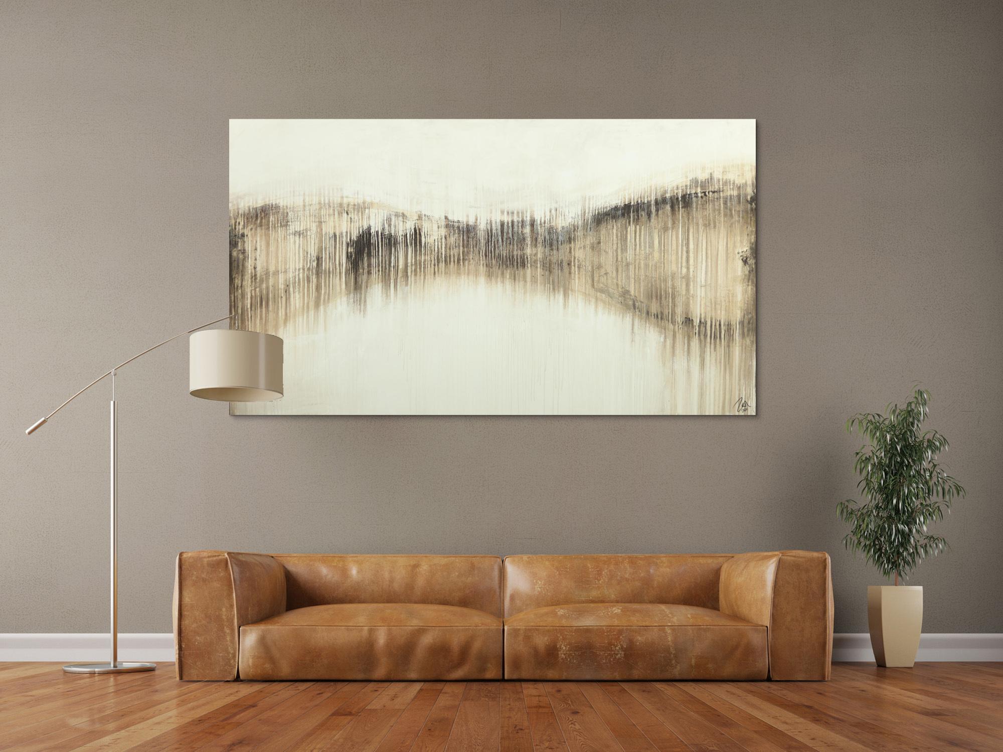 Abstraktes Acrylbild handgemalt auf Leinwand weiß braun beige