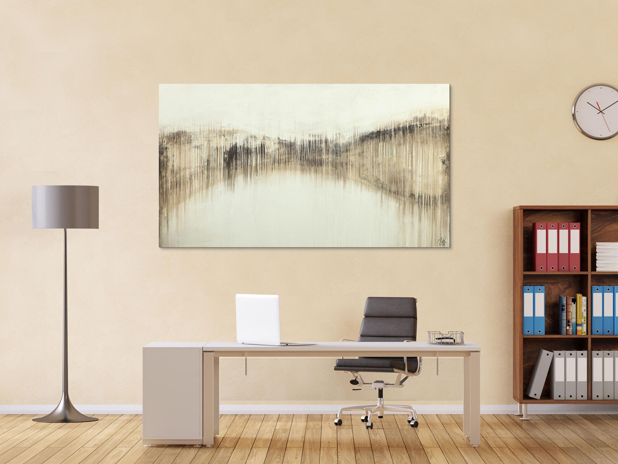 Abstraktes Acrylbild handgemalt auf Leinwand weiß braun beige