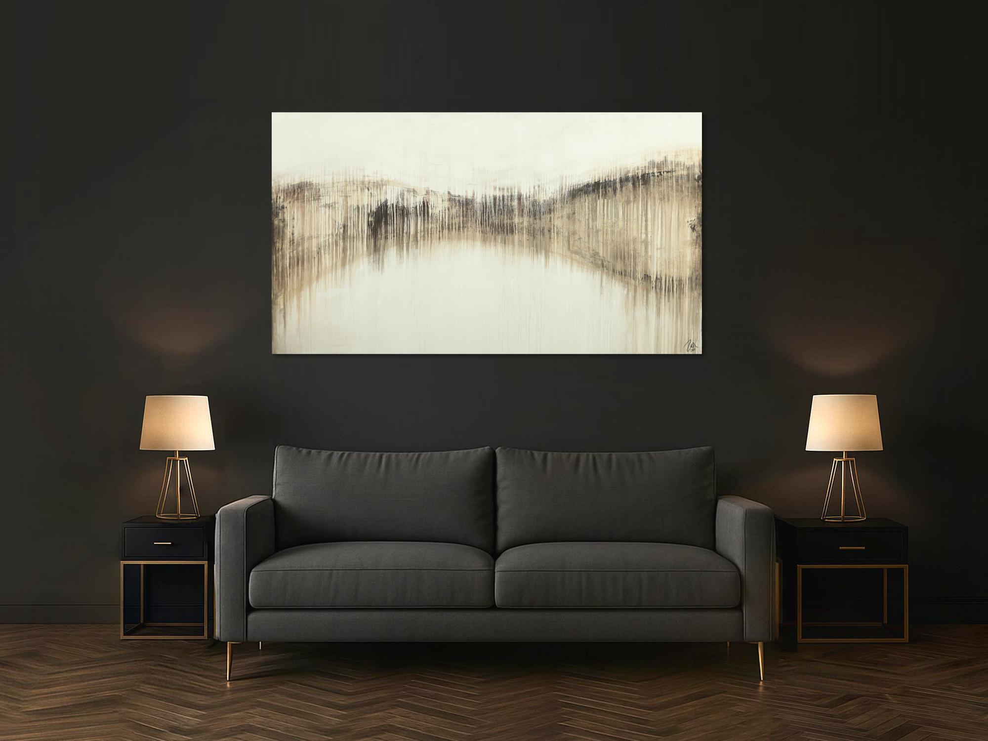 Abstraktes Acrylbild handgemalt auf Leinwand weiß braun beige