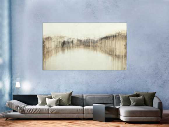 Abstraktes Acrylbild handgemalt auf Leinwand weiß braun beige