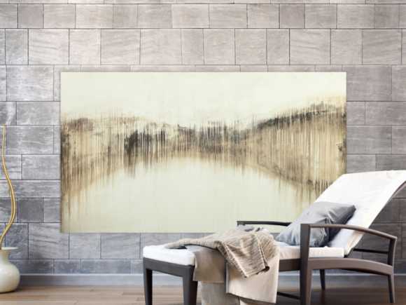 Abstraktes Acrylbild handgemalt auf Leinwand weiß braun beige