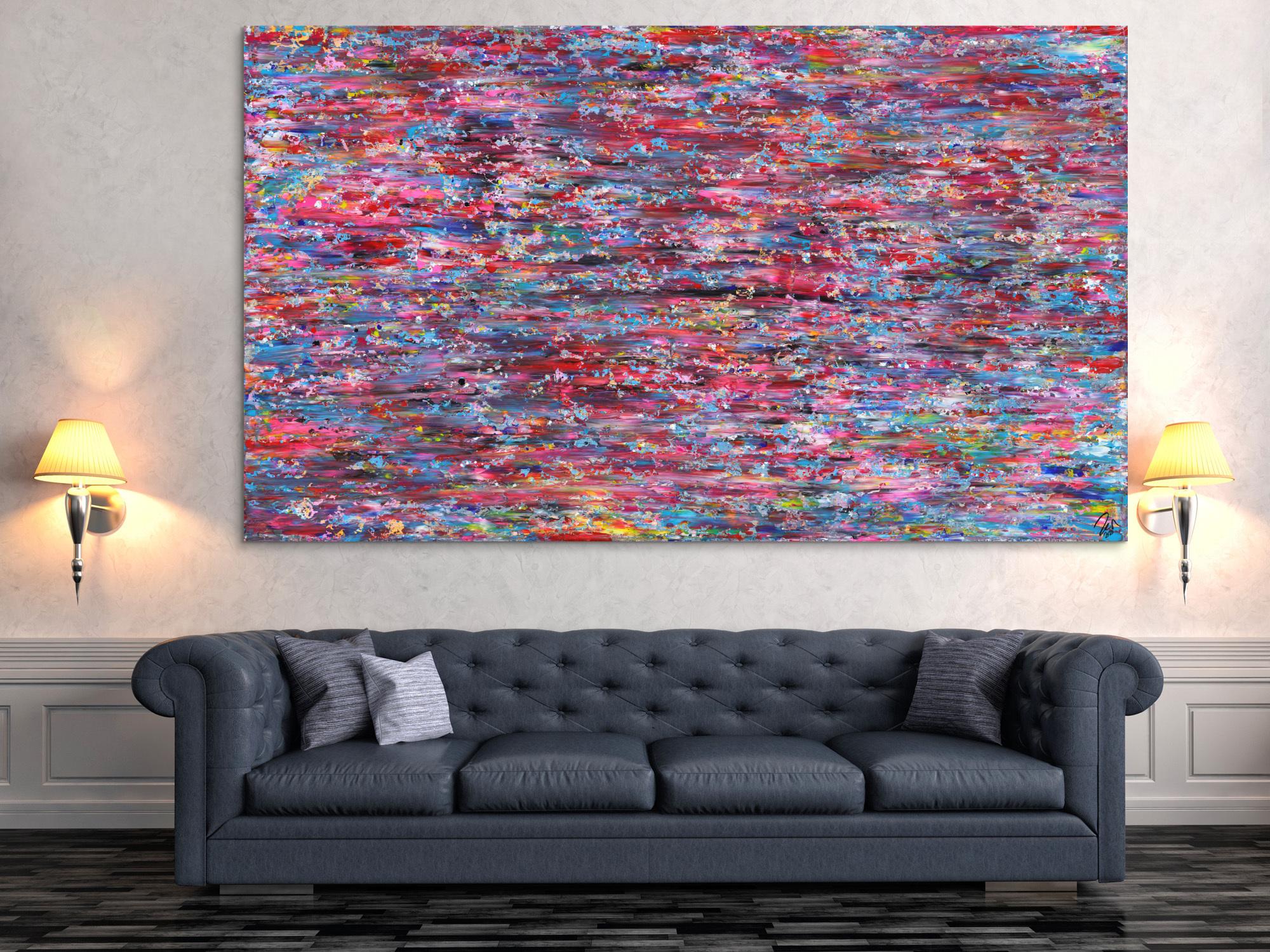 Abstraktes Gemälde Spachteltechnik handgemalt auf Leinwand bunt groß XXL