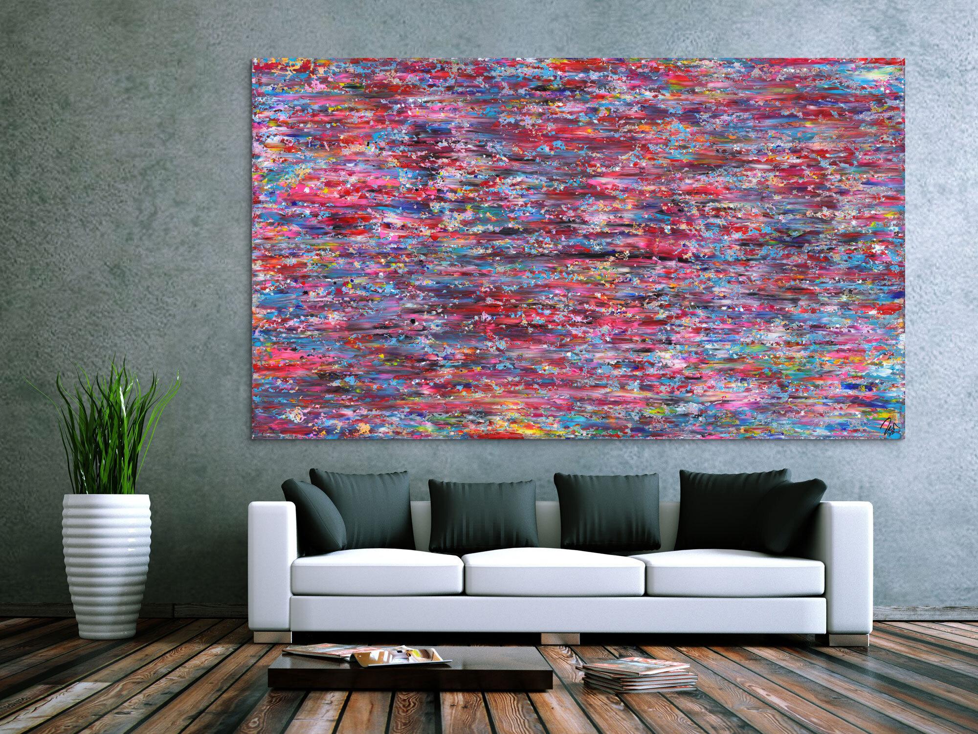Abstraktes Gemälde Spachteltechnik handgemalt auf Leinwand bunt groß XXL