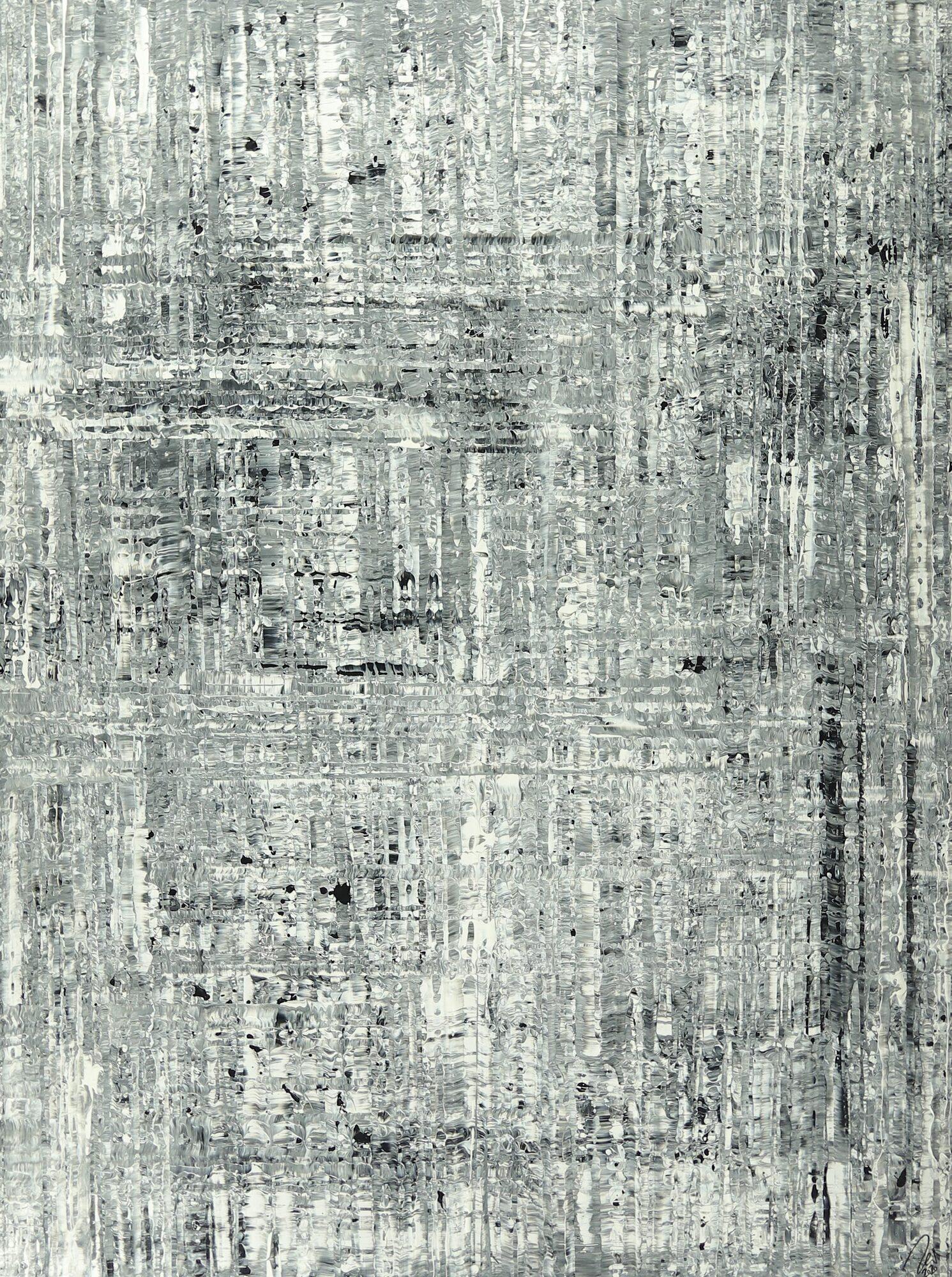 Abstraktes Gemälde schwarz weiß grau handgemalt auf Leinwand groß XXL hochformat