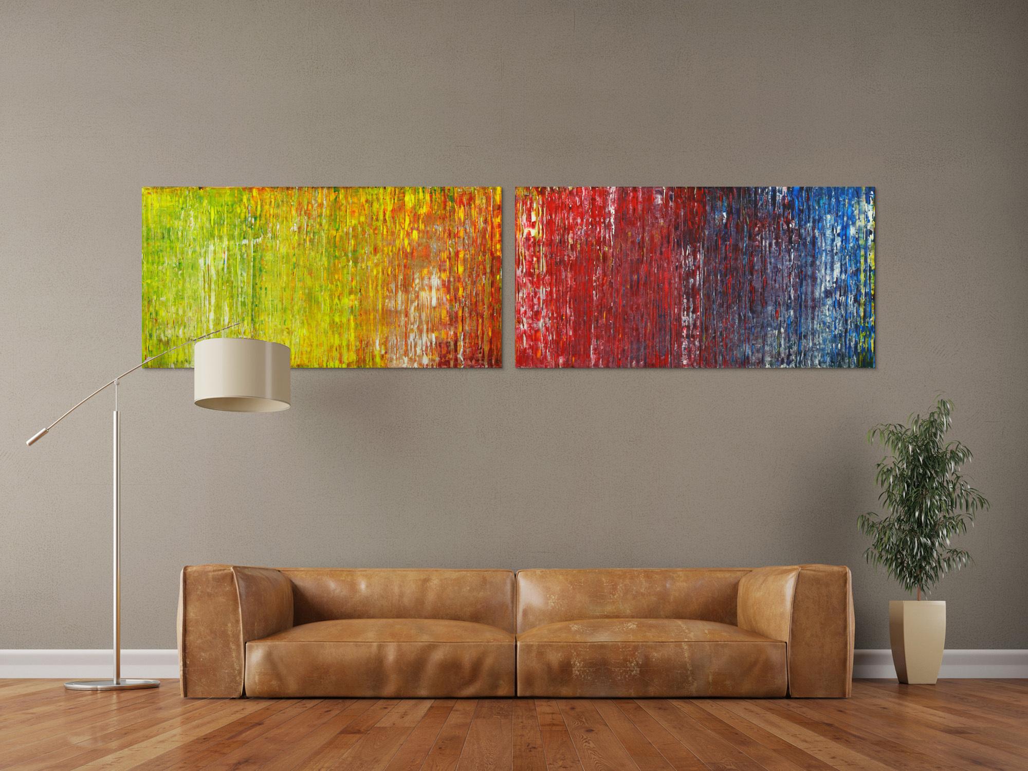 Abstraktes Acrylbild handgemalt Spachteltechnik bunt Modern Art