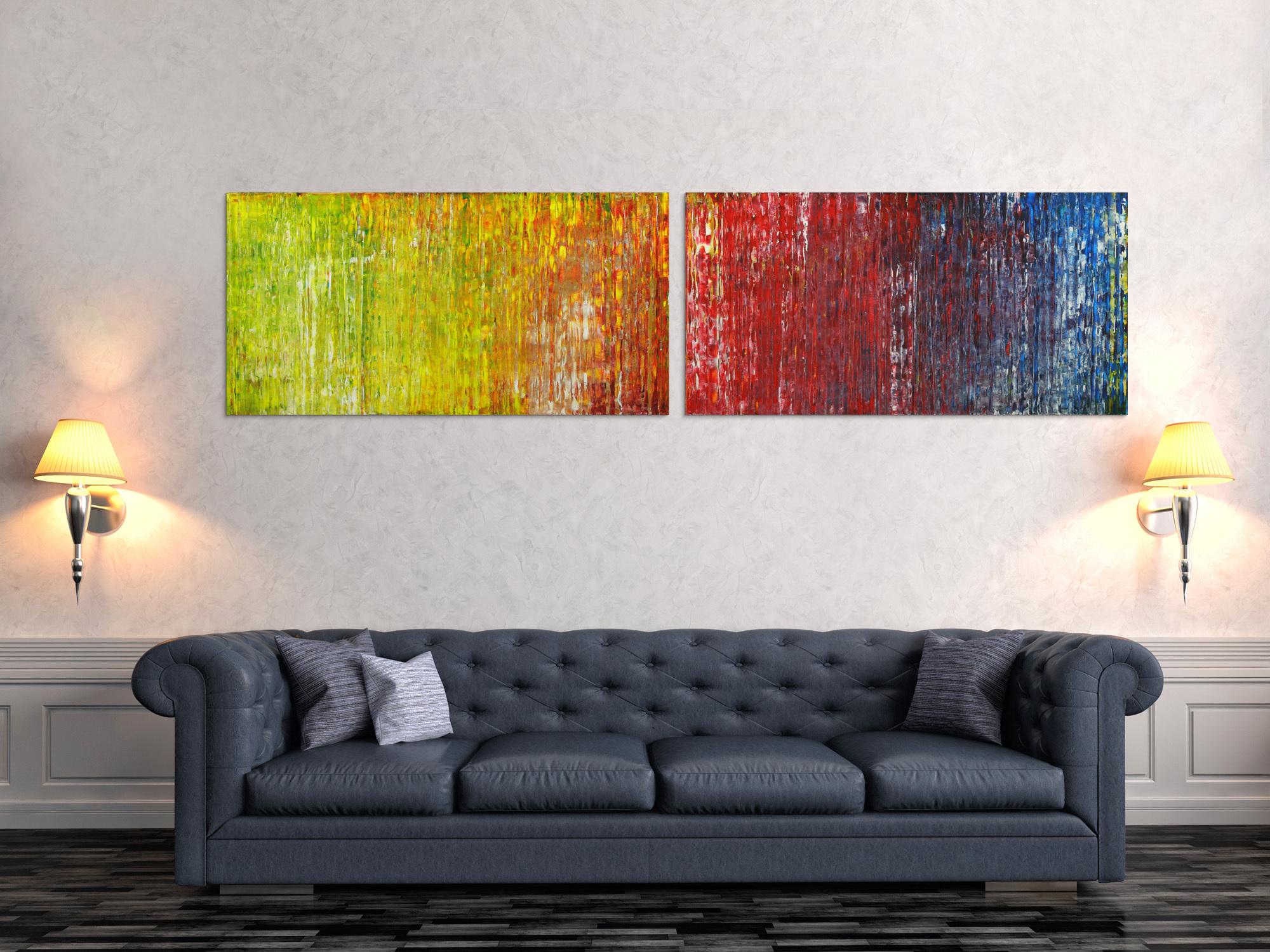 Abstraktes Acrylbild handgemalt Spachteltechnik bunt Modern Art