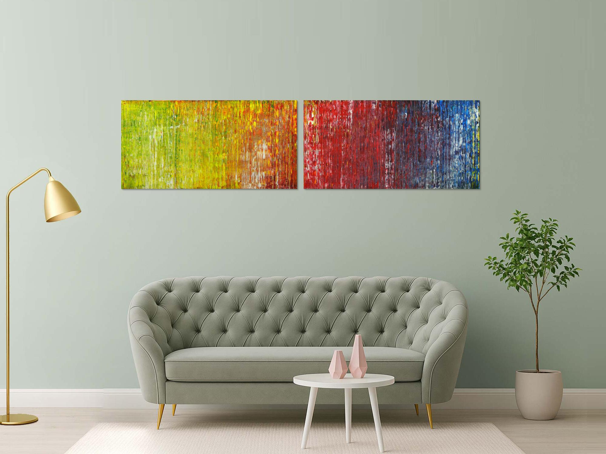 Abstraktes Acrylbild handgemalt Spachteltechnik bunt Modern Art