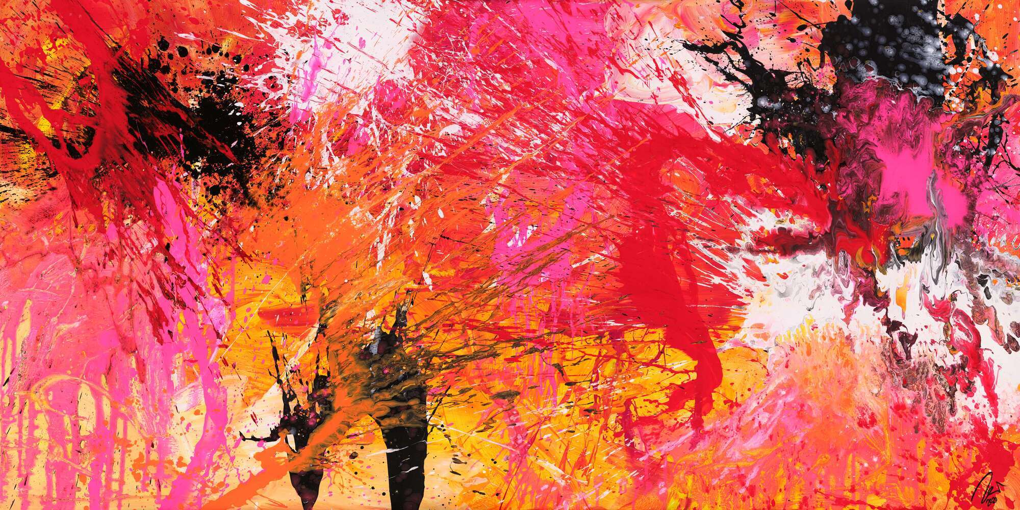 Abstraktes Gemälde Action Painting auf Leinwand handgemalt Modern Art