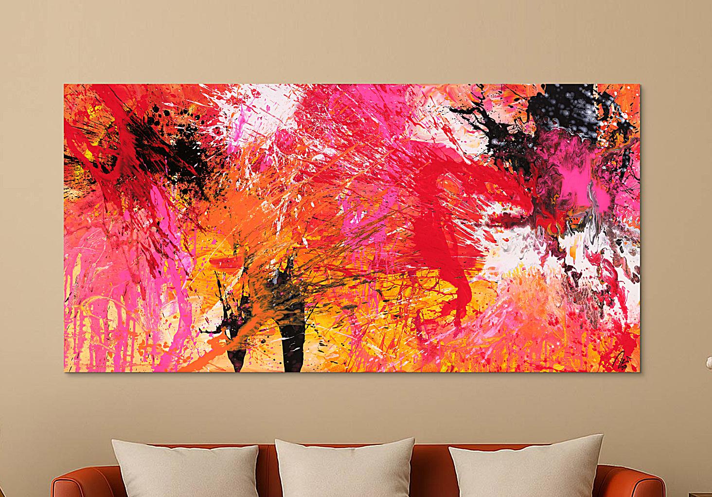 Abstraktes Gemälde Action Painting auf Leinwand handgemalt Modern Art