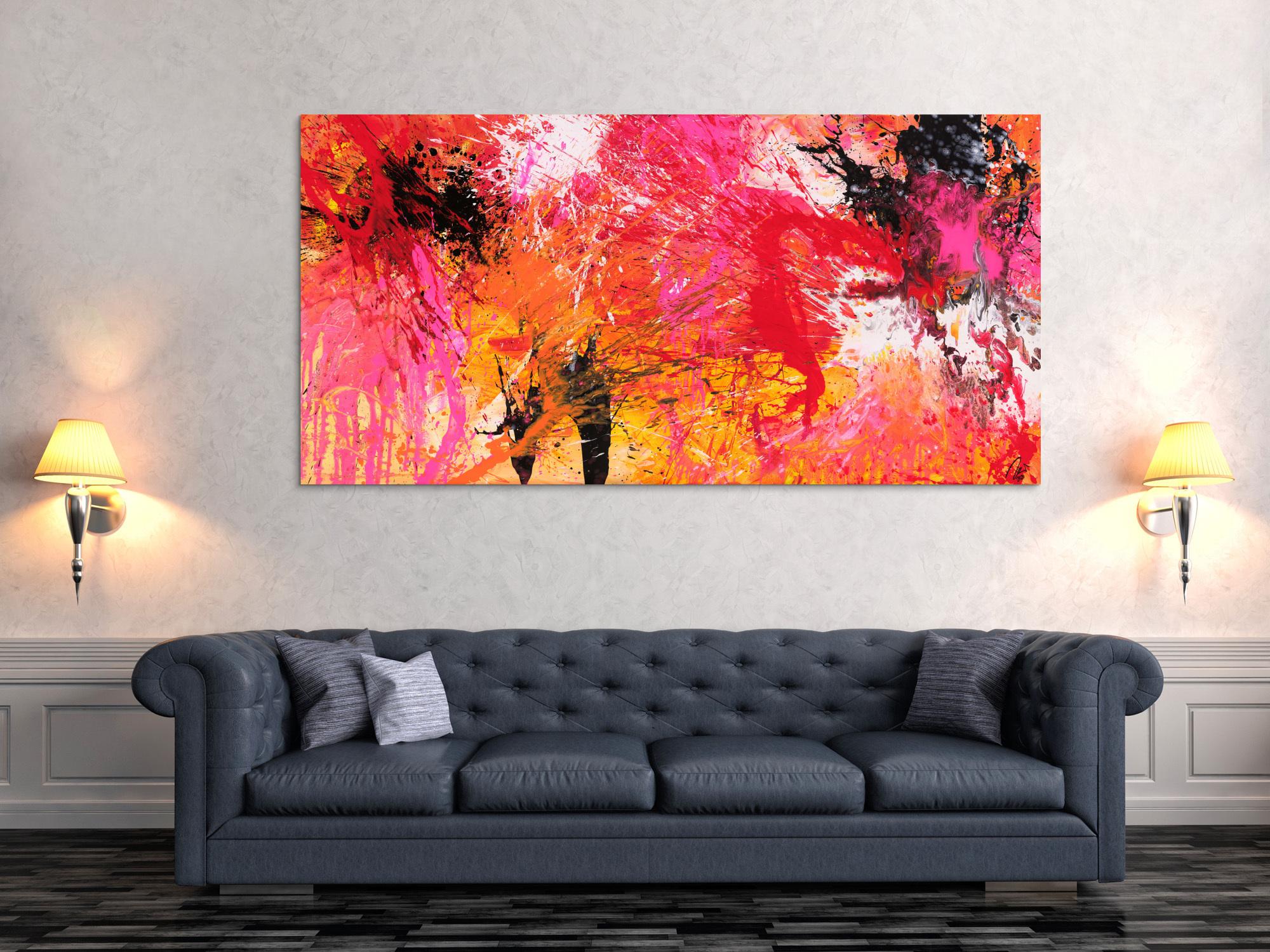 Abstraktes Gemälde Action Painting auf Leinwand handgemalt Modern Art