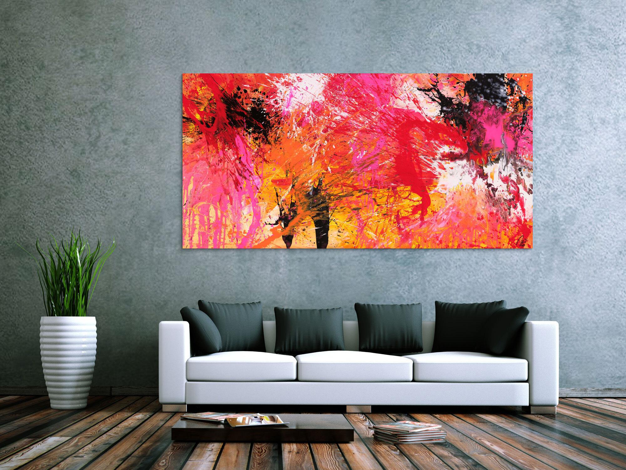 Abstraktes Gemälde Action Painting auf Leinwand handgemalt Modern Art