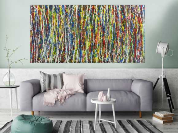 Abstraktes Gemälde Action Painting sehr bunt Moden Art handgemalt
