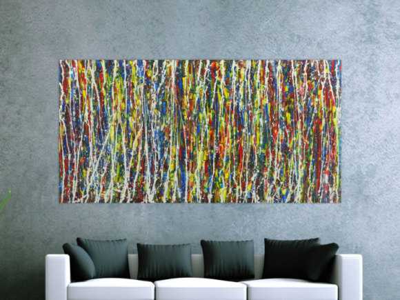 Abstraktes Gemälde Action Painting sehr bunt Moden Art handgemalt