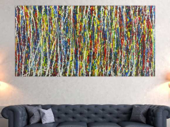 Abstraktes Gemälde Action Painting sehr bunt Moden Art handgemalt