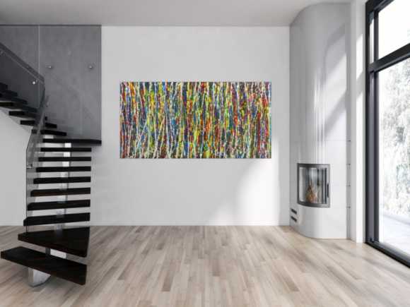 Abstraktes Gemälde Action Painting sehr bunt Moden Art handgemalt