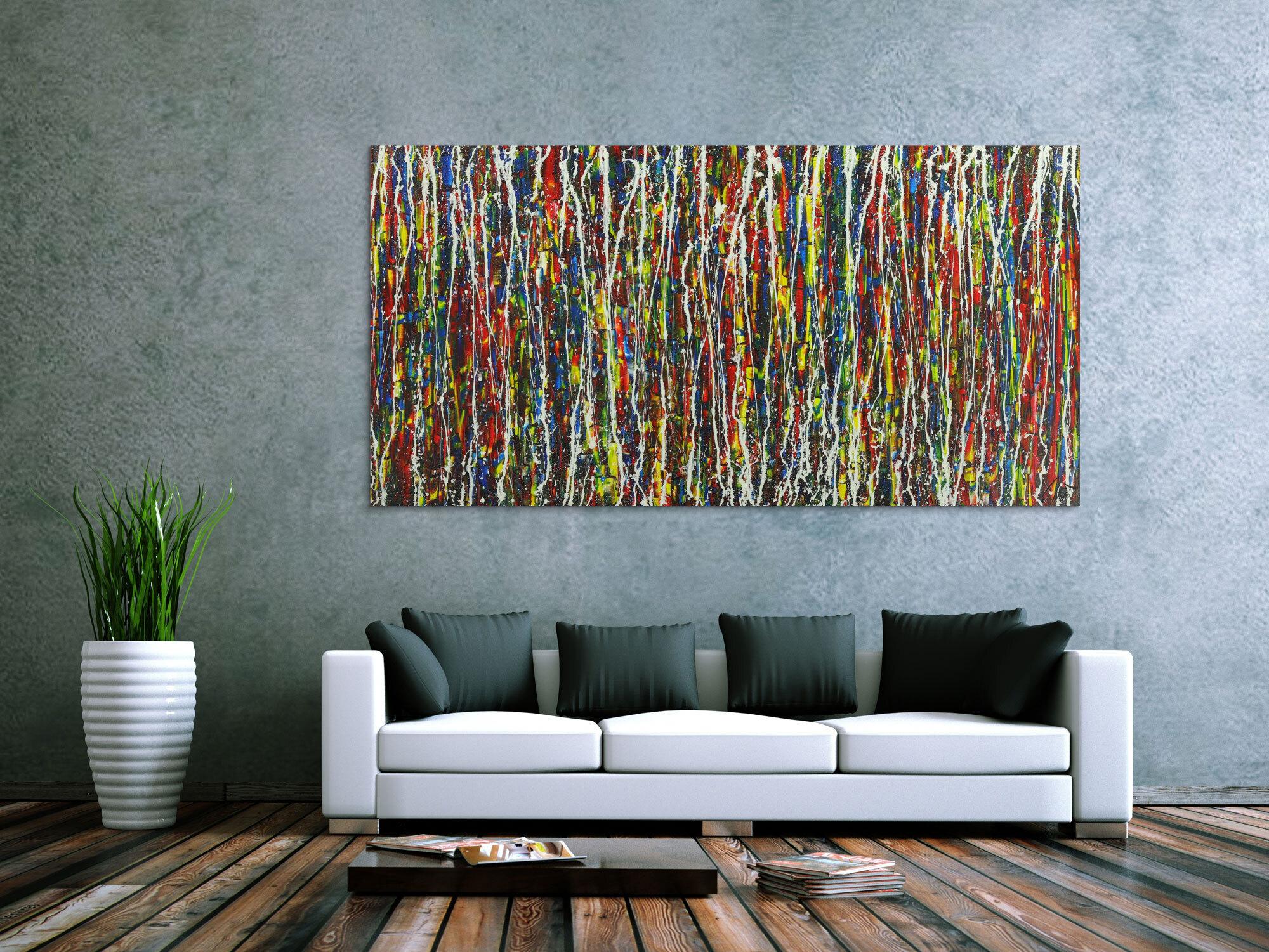 Abstraktes Gemälde handgemalt Action Painting sehr bunt Modern Art