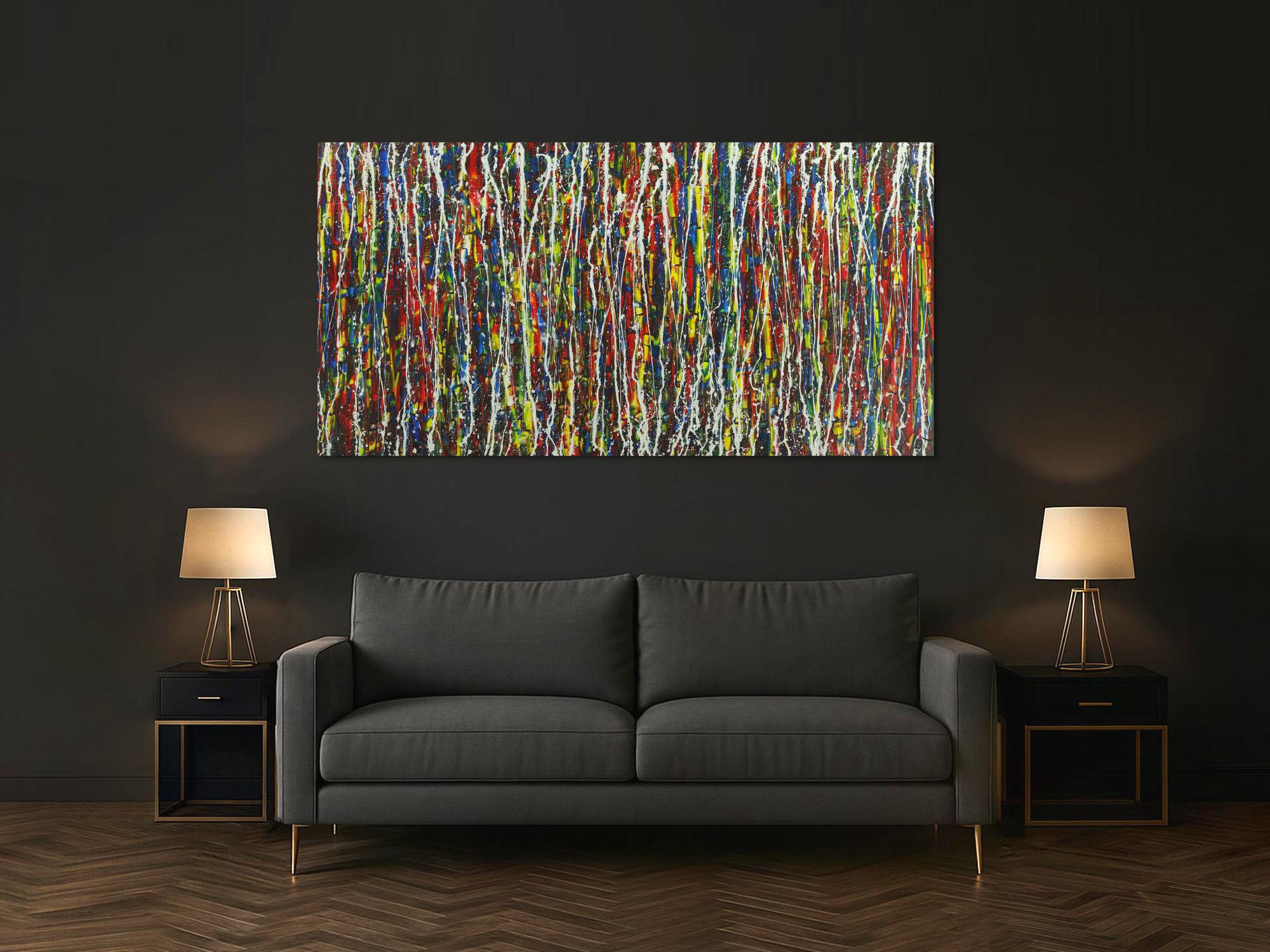 Abstraktes Gemälde handgemalt Action Painting sehr bunt Modern Art