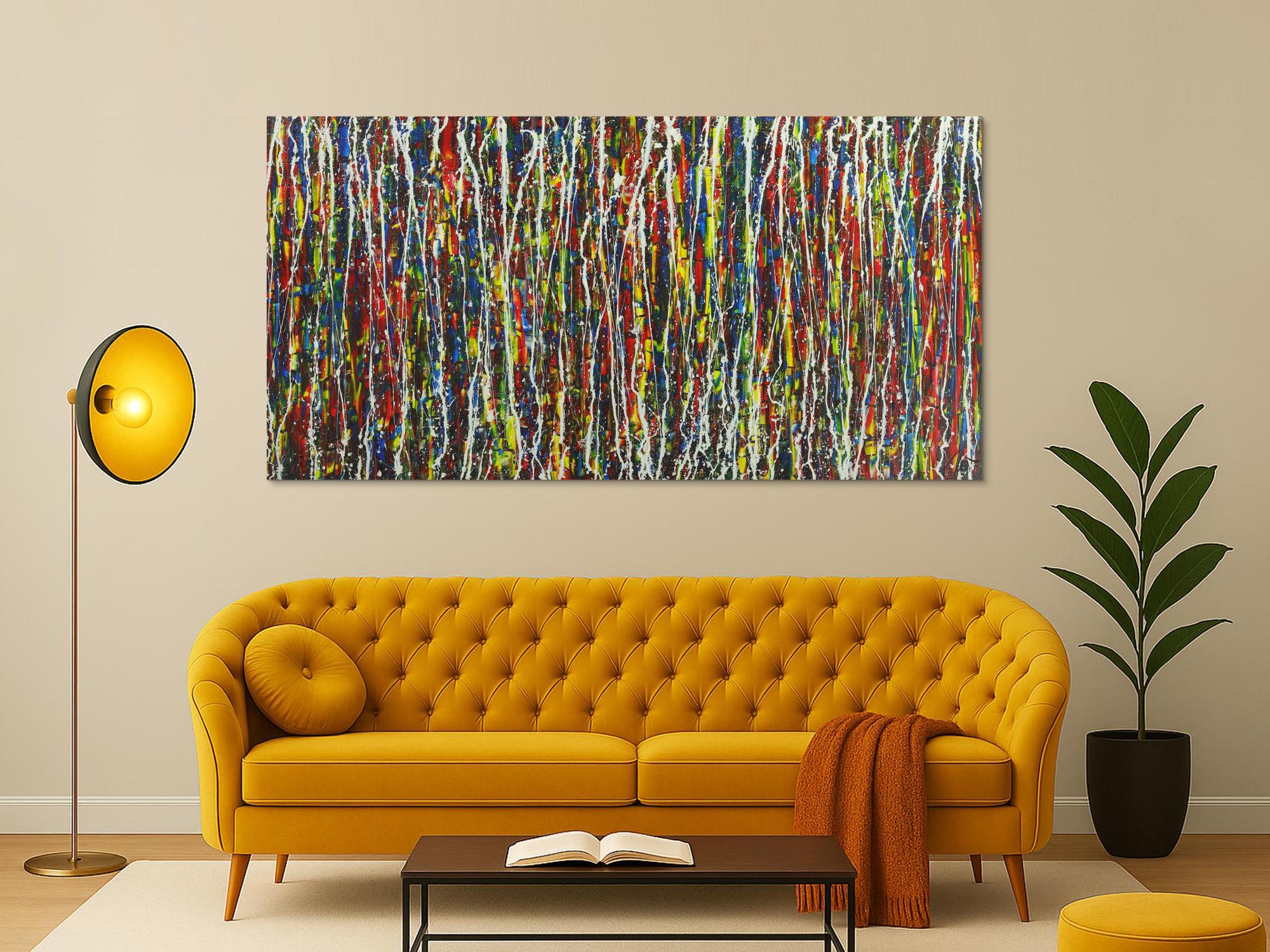 Abstraktes Gemälde handgemalt Action Painting sehr bunt Modern Art