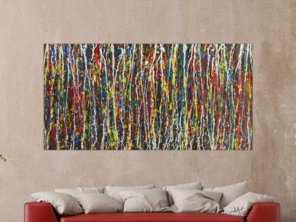 Abstraktes Gemälde handgemalt Action Painting sehr bunt Modern Art