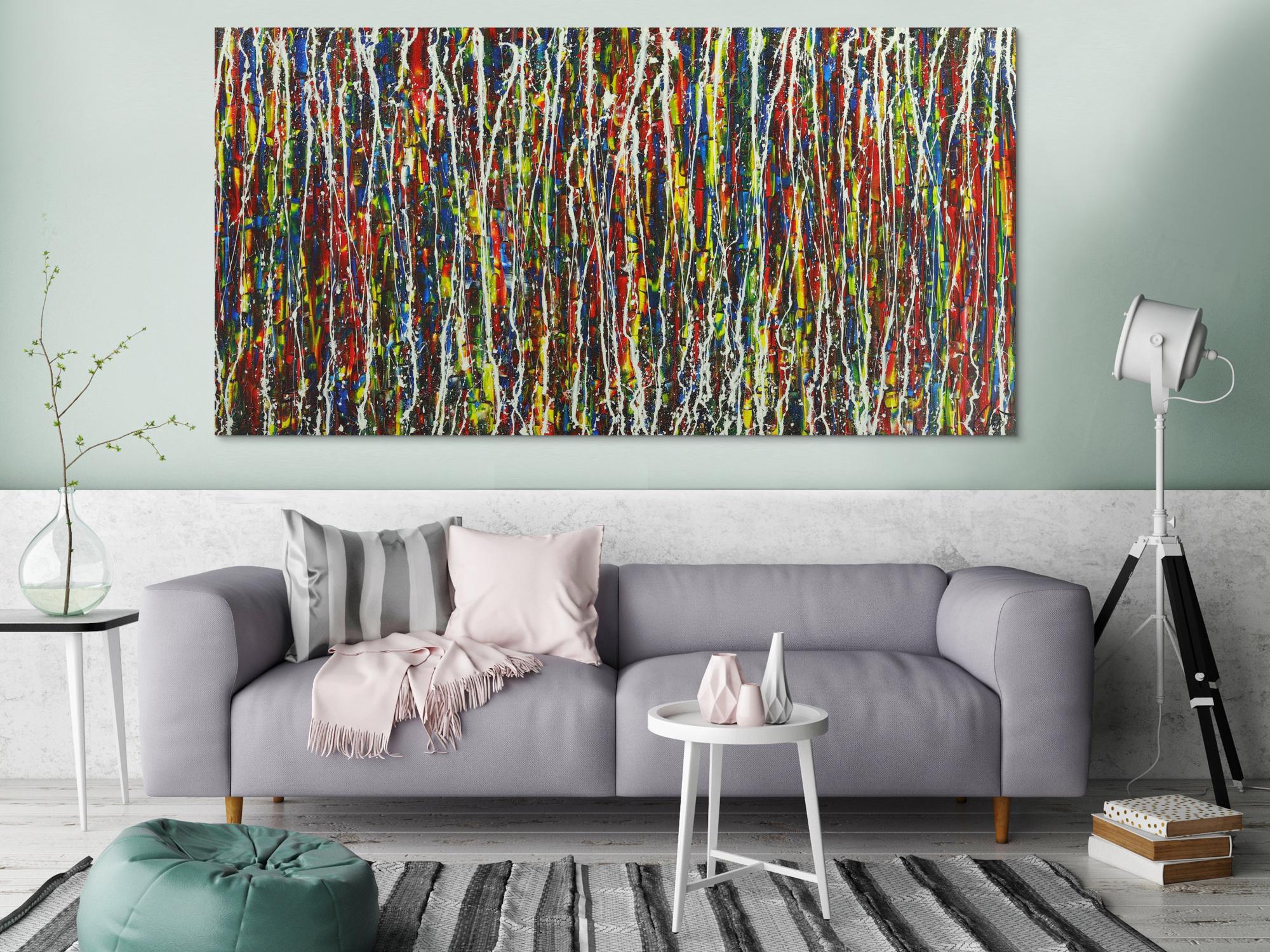 Abstraktes Gemälde handgemalt Action Painting sehr bunt Modern Art