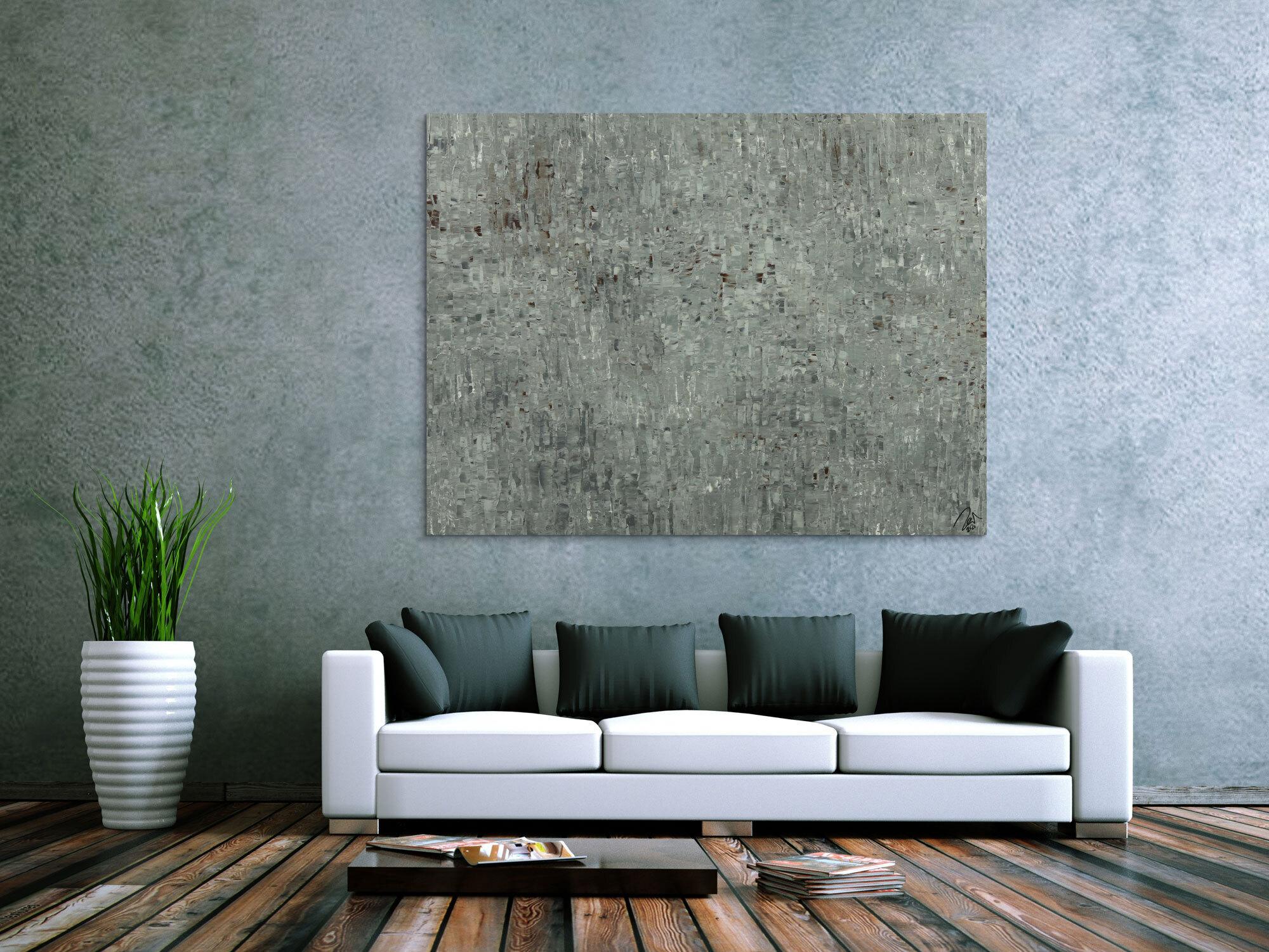 Abstraktes Acrylbild auf Leinwand handgemalt grau braun Spachteltechnik