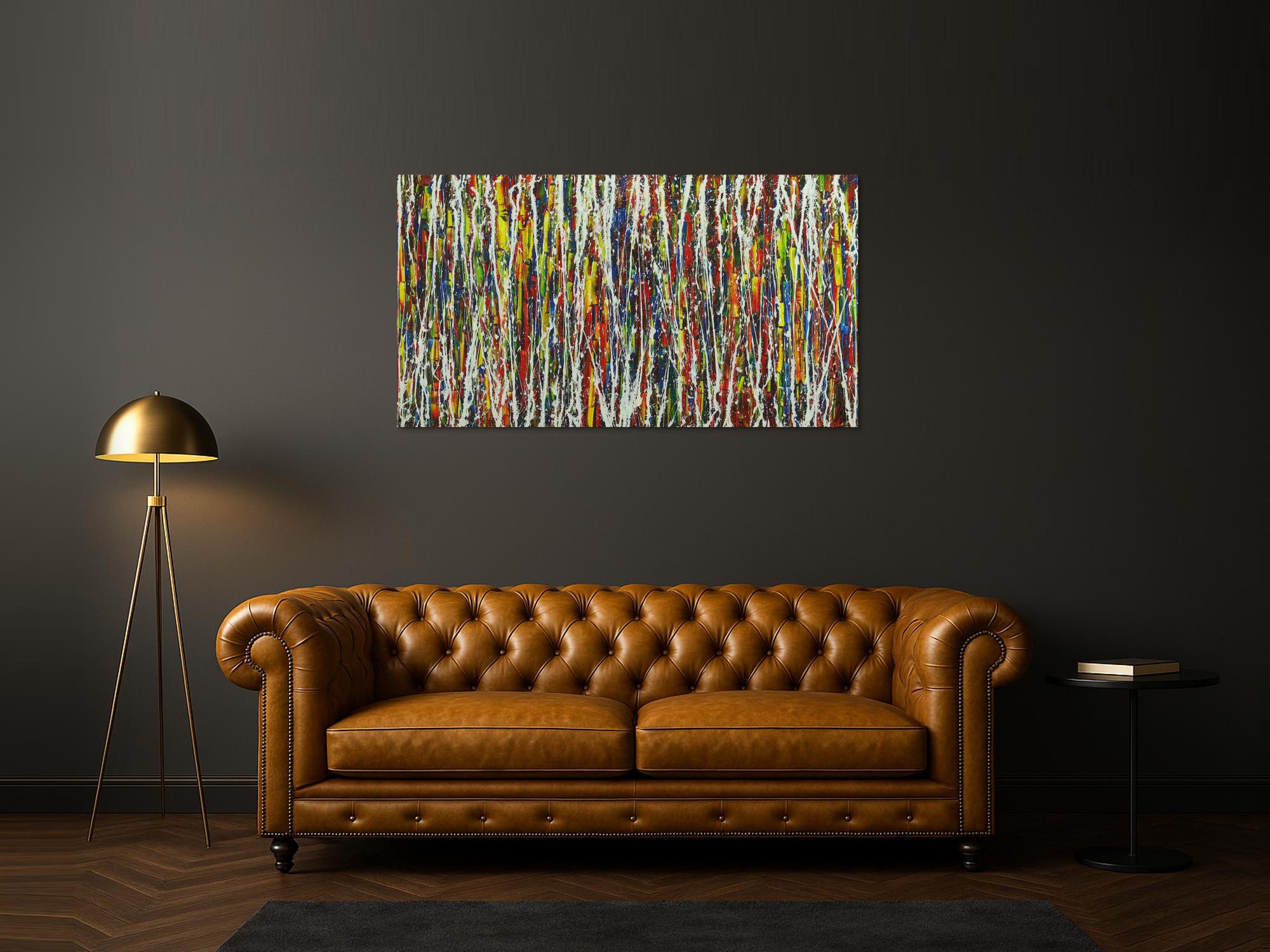 Abstraktes Gemälde auf Leinwand handgemalt sehr bunt Action Paintint