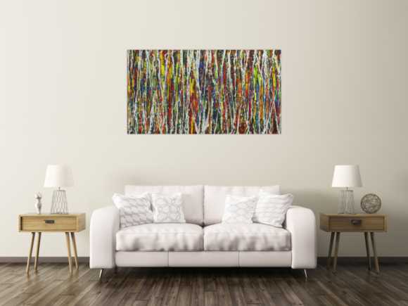 Abstraktes Gemälde auf Leinwand handgemalt sehr bunt Action Paintint