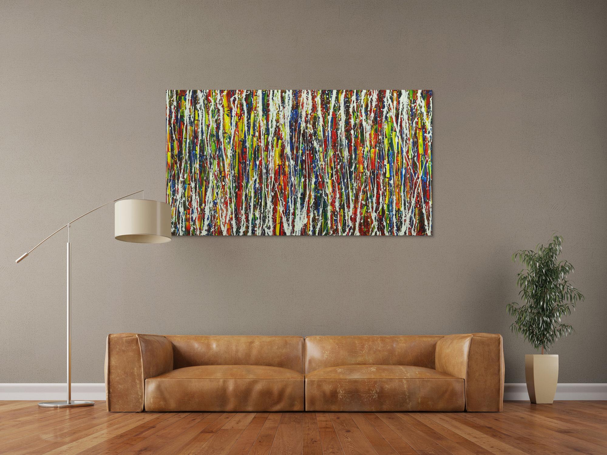 Abstraktes Gemälde auf Leinwand handgemalt sehr bunt Action Paintint