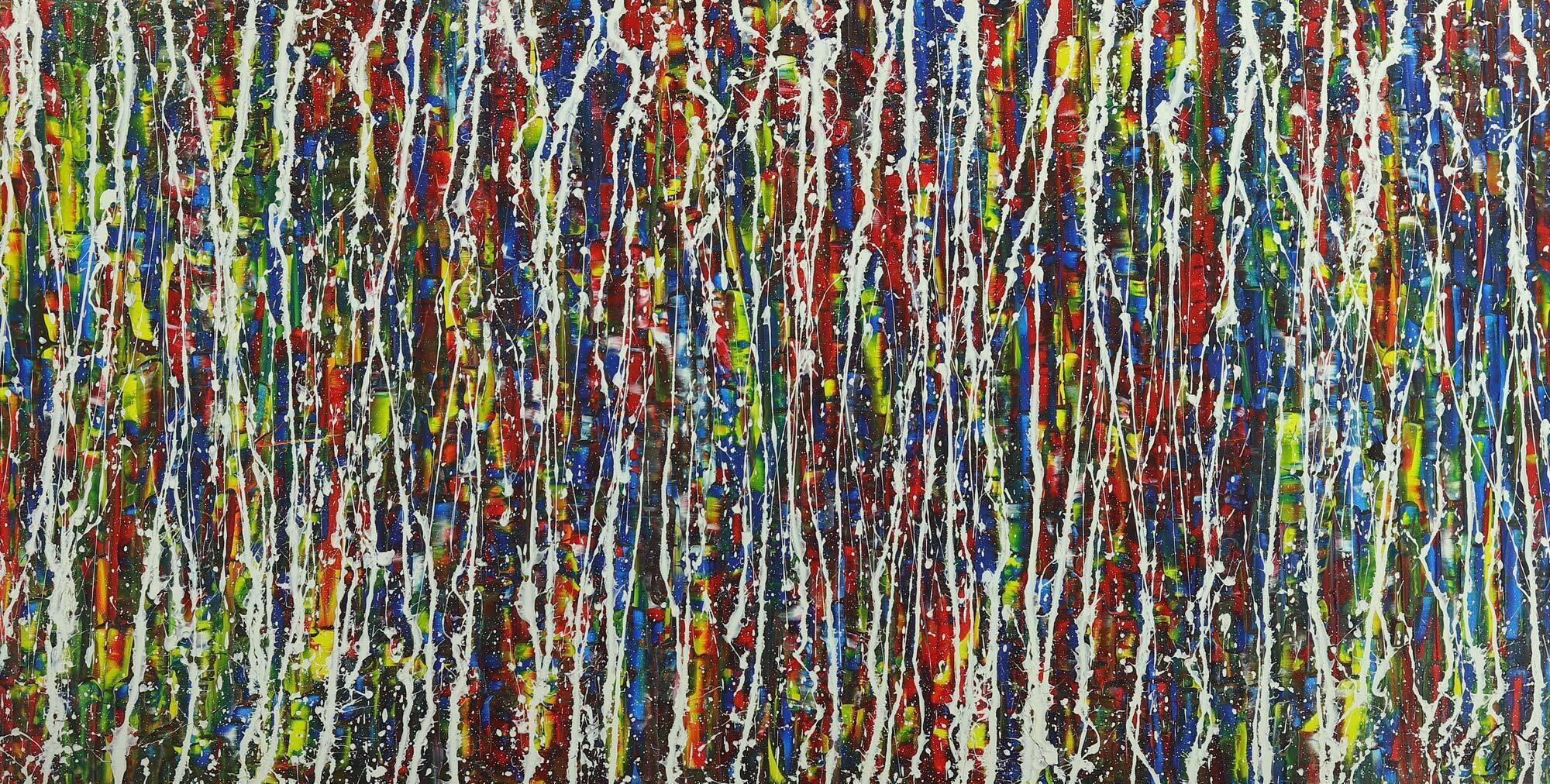 Abstraktes Acrylbild Action Painting handgemalt auf Leinwand sehr bunt