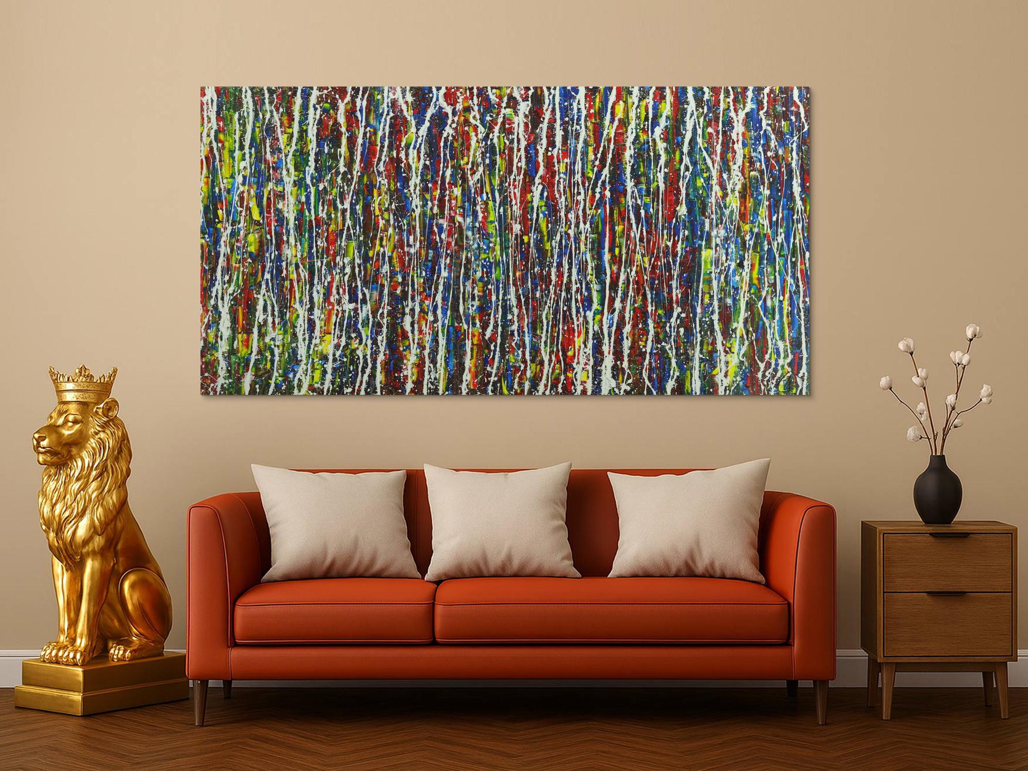 Abstraktes Acrylbild Action Painting handgemalt auf Leinwand sehr bunt