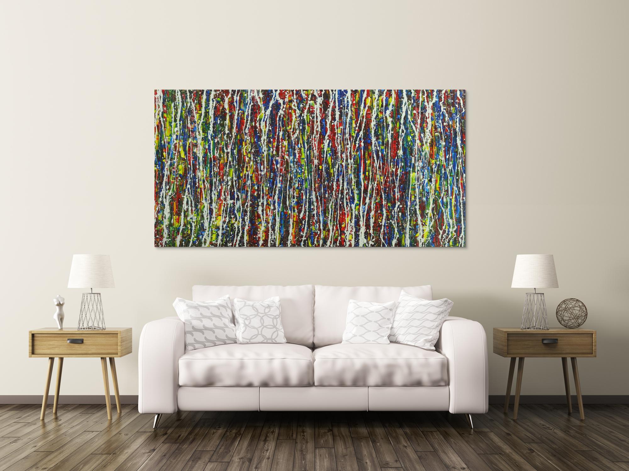 Abstraktes Acrylbild Action Painting handgemalt auf Leinwand sehr bunt