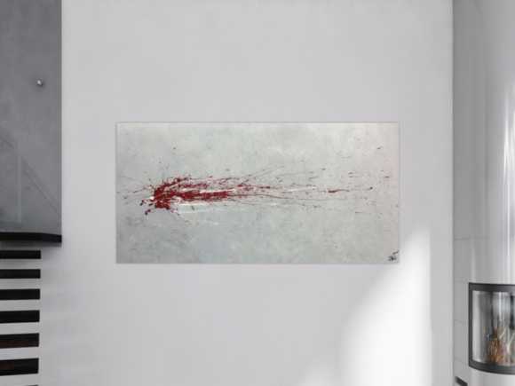 Abstraktes Acrylbild grau mit rotem Fleck