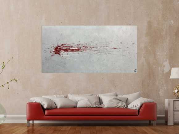 Abstraktes Acrylbild grau mit rotem Fleck