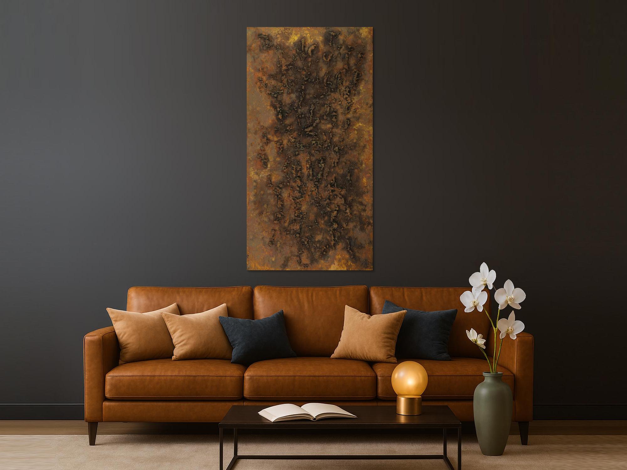 Abstraktes Gemälde aus echtem Rost grobe Struktur handgemalt Modern Art auf Leinwand