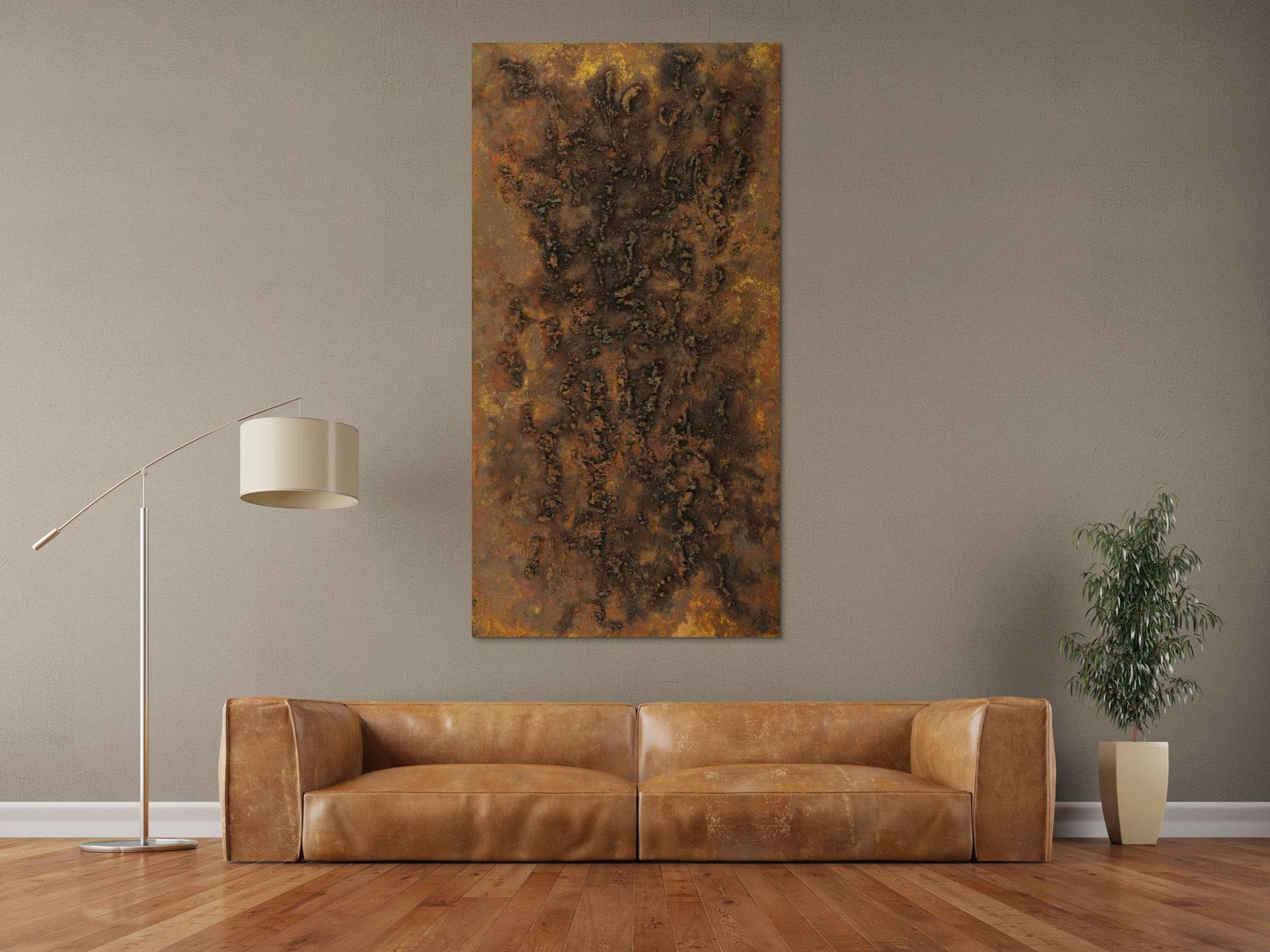 Abstraktes Gemälde aus echtem Rost grobe Struktur handgemalt Modern Art auf Leinwand