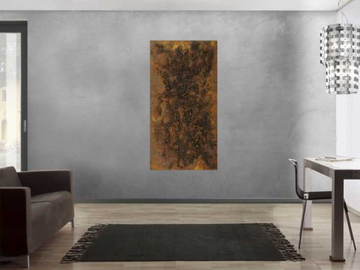 #1673 Abstraktes Gemälde aus echtem Rost grobe Struktur handgemalt Modern ... 160x80cm von Alex Zerr