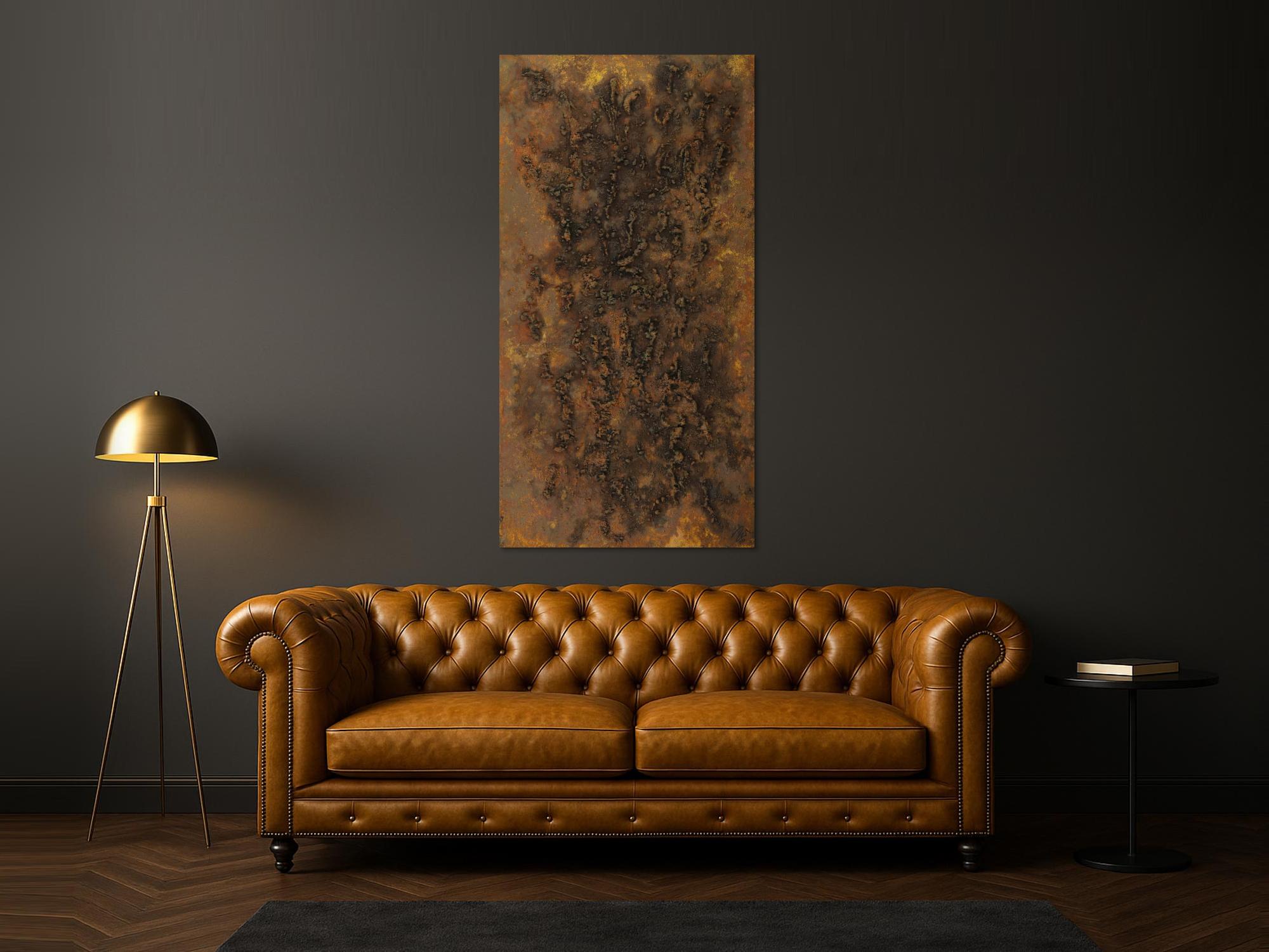 Abstraktes Gemälde aus echtem Rost grobe Struktur handgemalt Modern Art auf Leinwand